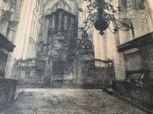 Antoon Derkzen van Angeren - Grote Kerk Dordrecht - grote litho - proef kopen? Bied vanaf 70!