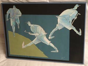 Guido van Driel - Ingelijste collage & tekening , “Golfers 2” – 1993 kopen? Bied vanaf 90!