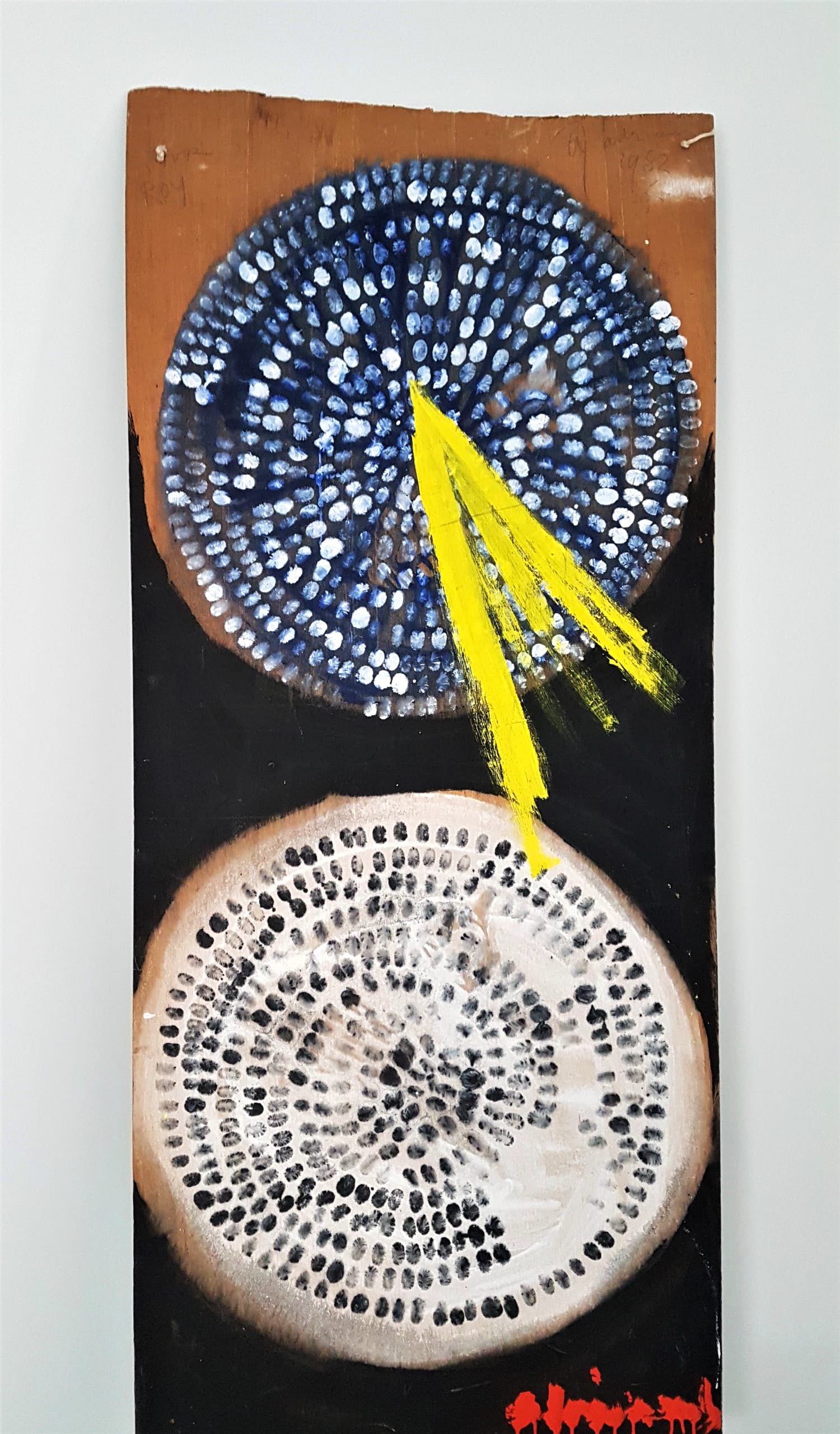 Leon Adriaans - Zon/Kwastzettingen op afvalhout (recto en verso) verkocht voor € 1500!