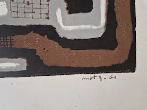 Wim Motz - Jaren 60 - geometrisch abstracte kleuren-lithografie "Platz" - gesigneerd kopen? Bied vanaf 39!