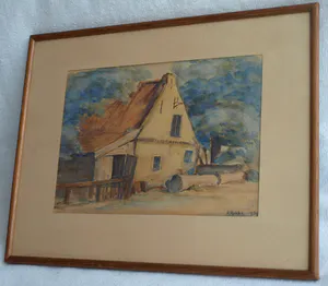 Bert Robbe - Ingelijste aquarel , Oud Commandeurshuisje Ameland – 1934 kopen? Bied vanaf 50!