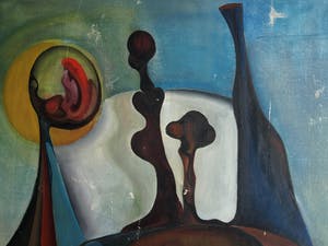 Egbert de Rooy - Acrylverf op doek , Surrealistisch – 1970 – spieraam 100 x 65 cm. kopen? Bied vanaf 1!
