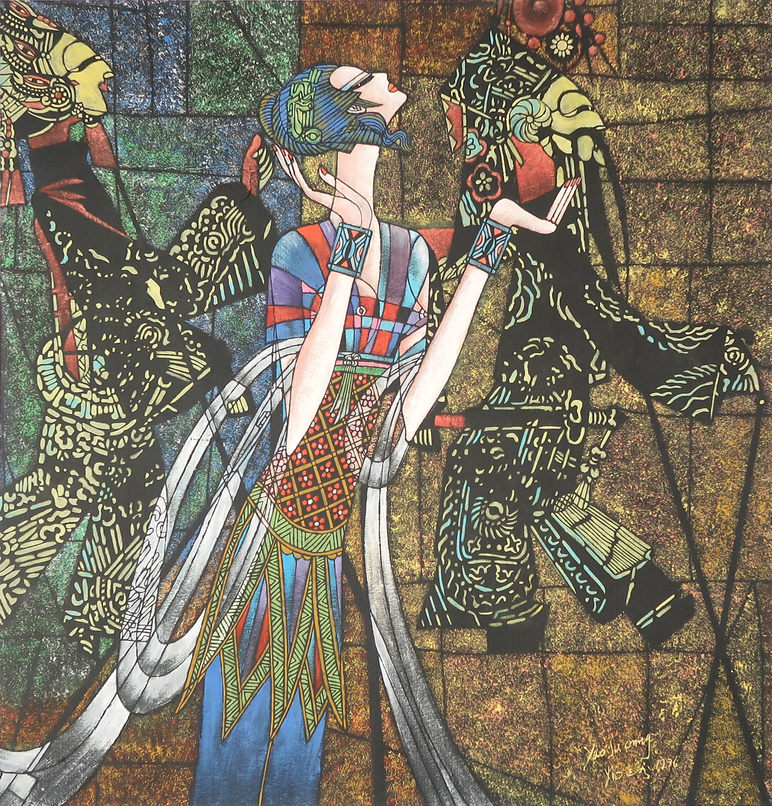 Niet of onleesbaar gesigneerd - Gouache op Japans papier, Aziatische vrouw (Groot) kopen? Bied vanaf 1!