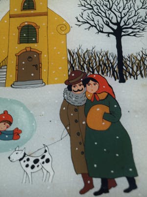 Renate Koblinger-Drobar - Achterglasschildering , Wintergezicht – gesigneerd & ingelijst – ca 1980 kopen? Bied vanaf 1!