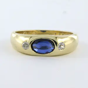 Acheter14k gouden ring met saffier tot.0.84ct en Bolsjewiek geslepen diamant tot.0.10ct? Enchérissez de 360!