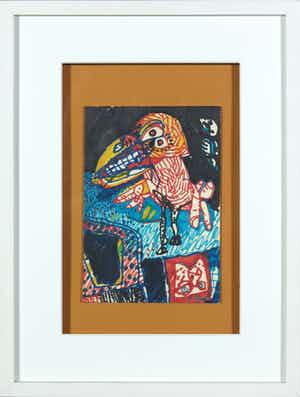 Rik van Iersel - Tekening in viltstift, Compositie met fantasiefiguur (+ foto!) verkocht voor € 1!