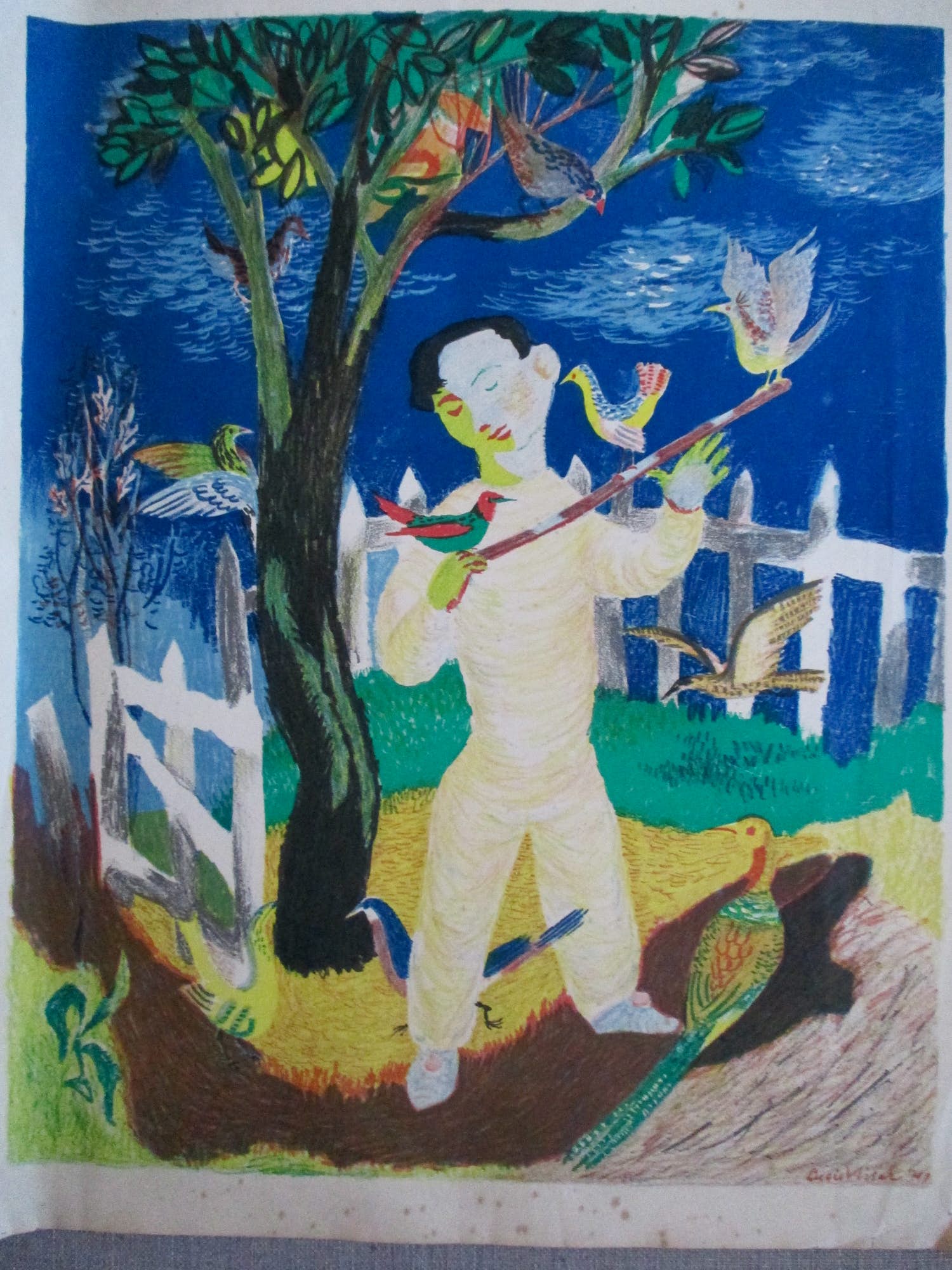 Lucie Kurpershoek-Visser - Litho Jongen met vogels verkocht voor € 25!