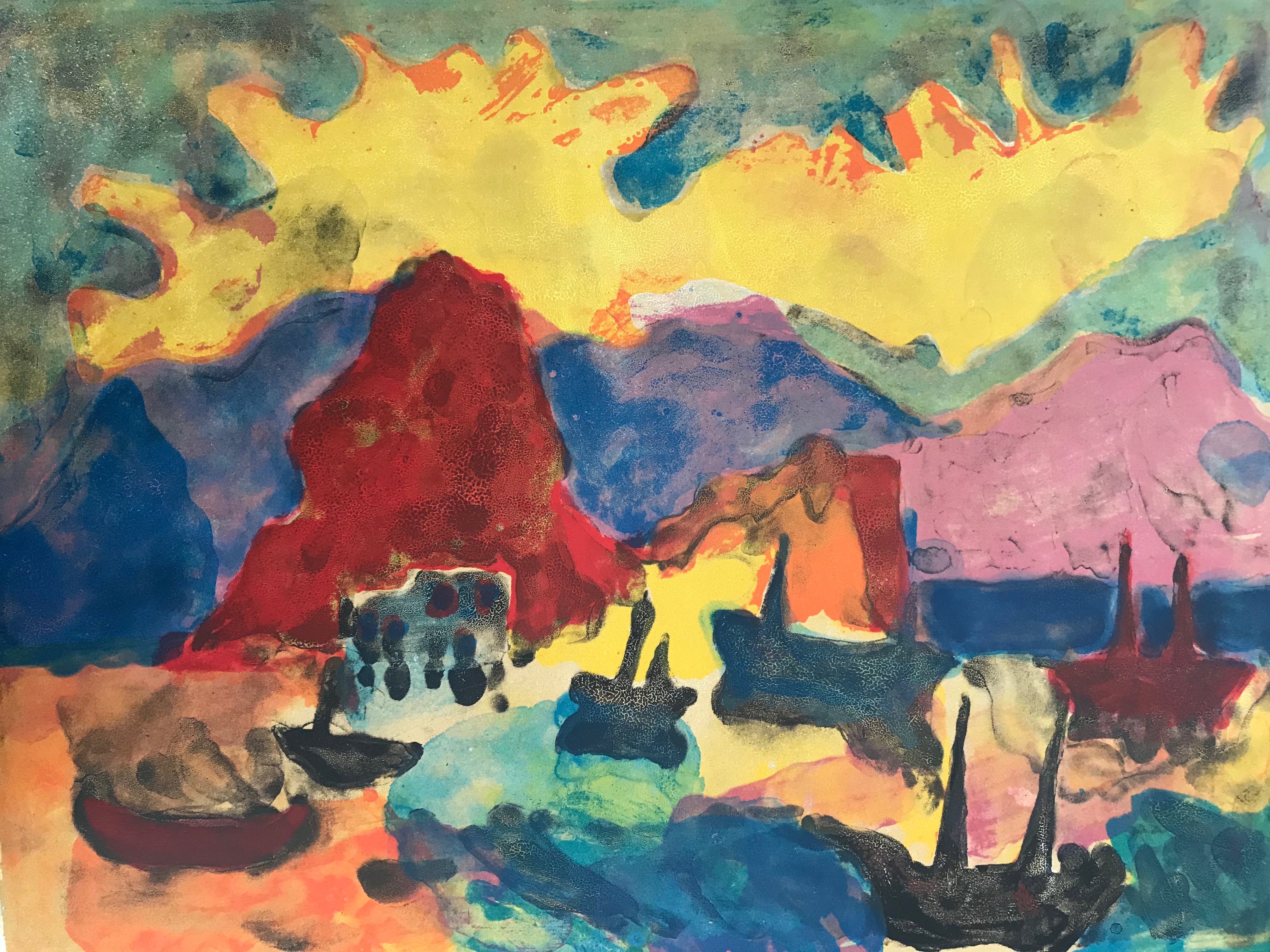 Niet of onleesbaar gesigneerd - Fraaie kleurrijke zeefdruk - Zonder Titel - 113/120 kopen? Bied vanaf 1!