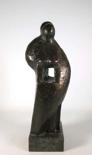 Brons (Onbekend) - Brons en hardsteen, Vrouwfiguur verkocht voor € 1!