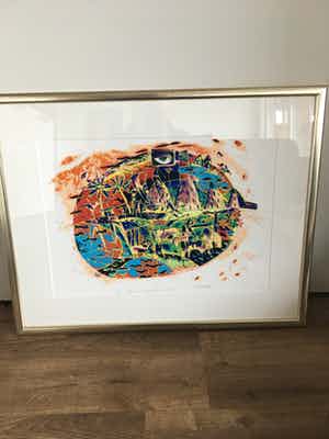 Wim Heesakkers - Gesigneerde kleurenlitho ‘ What a wonderfull world ‘ verkocht voor € 50!