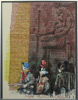 Hans Spinnler - Pentekening, On Sekhment's feet - Ingelijst kopen? Bied vanaf 1!