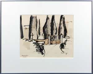 Piet Snoeren - Aquarel met inkt, Roumoules verkocht voor € 35!