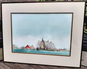Ciano Siewert - Dorp aan het water, tekening / aquarel (netjes ingelijst, groot) kaufen? Bieten Sie von 100!