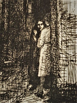 Albert Neuhuys - Langwerpige Ets uit 1935 "Prostituees aan de Schiedamschedijk Rotterdam" gesign. kopen? Bied vanaf 1!