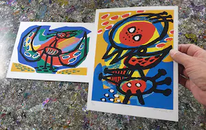 Anton Rooskens - 2 ingelijste zeefdrukken met boek - 23/250 - 1975 kopen? Bied vanaf 575!