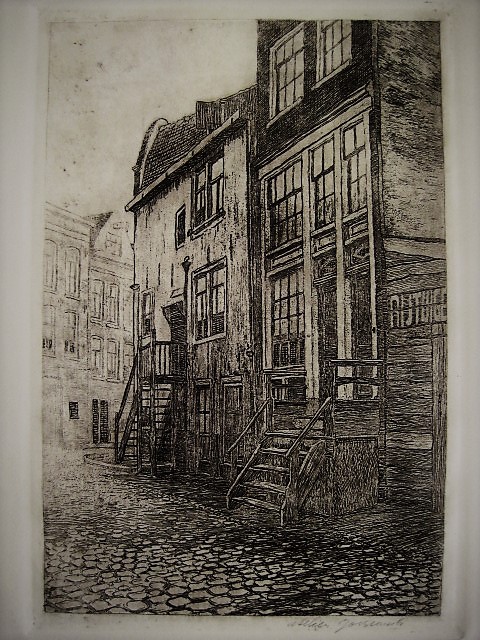 Johannes Josseaud - Mooie sfeervolle ETS Amsterdam "Driehoekstraat Jordaan" ca. 1910 kopen? Bied vanaf 1!