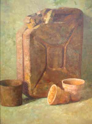 Wim van Bemmel - Jerrycan + bloempotten verkocht voor € 125!