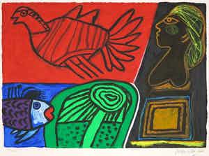 Corneille - Zeefdruk, La poisson amoreux verkocht voor € 150!