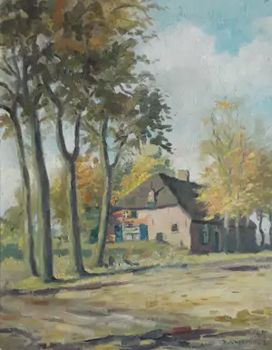 Theo  l' Herminez - Zomers landschap met huisje en bomen kopen? Bied vanaf 75!