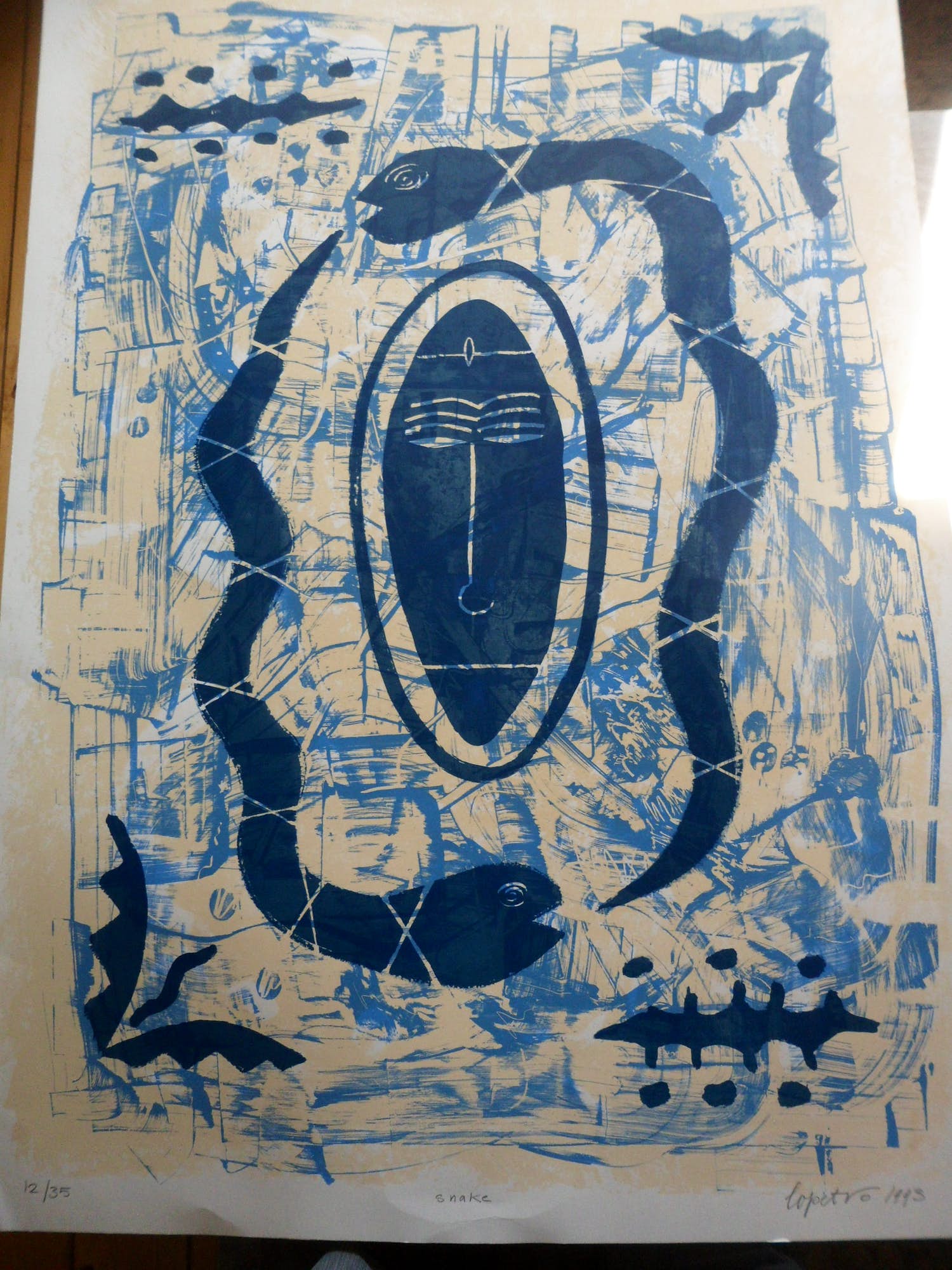 Bettina Lopetro - Zeefdruk, titel. Snake verkocht voor € 35!