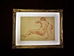 Chris Moret - Roodkrijt/Potlood ca. 1940 - "vrouwelijk Naakt op sofa / verso idem" gesigneerd verkocht voor € 30!