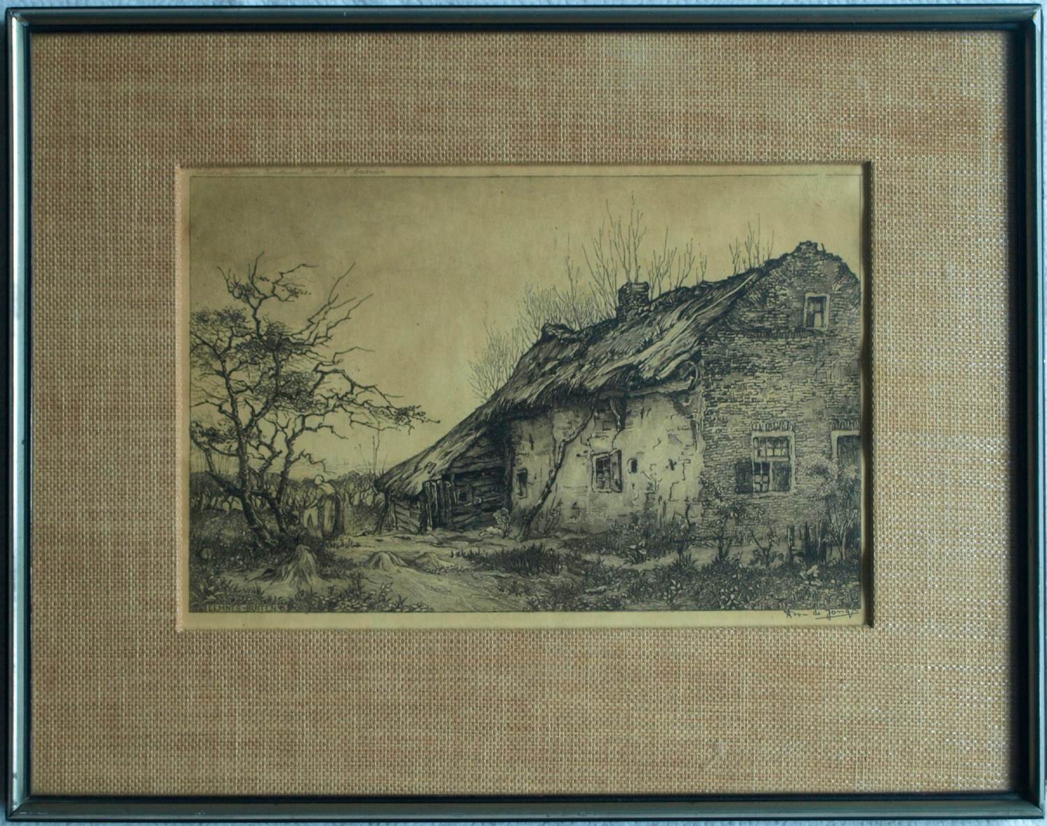 Toon de Jong - Ingelijste ets , Eemnes-Buiten met Boerin - 1906 kopen? Bied vanaf 50!