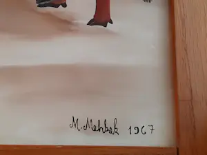 Martin Mehkek - Zima (winter) Boerderij met boer en koe in winterlandschap; naïeve kunst kopen? Bied vanaf 195!