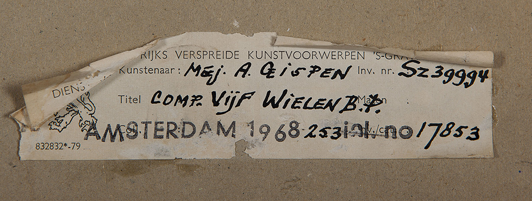 Antoinette Gispen - compositie vijf wielen - Monotype op papier - BKR Amsterdam kopen? Bied vanaf 10!