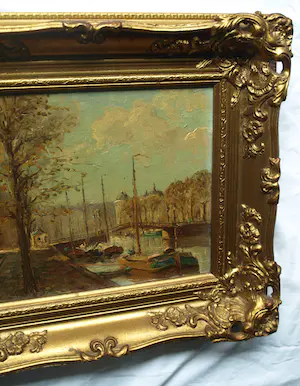 Niet of onleesbaar gesigneerd - Ingelijst, olieverf op doek op karton (marouflé), Stadsgezicht - 38 x 44 cm kopen? Bied vanaf 1!