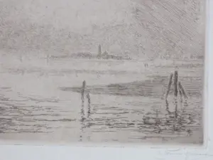 Carel Nicolaas Storm van 's-Gravesande - Watergezicht over Bergen op Zoom - Ets kopen? Bied vanaf 80!