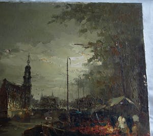 Jan Bevort - Olieverf op doek , Bloemenmarkt Singel Amsterdam – restauratieproject – 70x80 cm kopen? Bied vanaf 75!