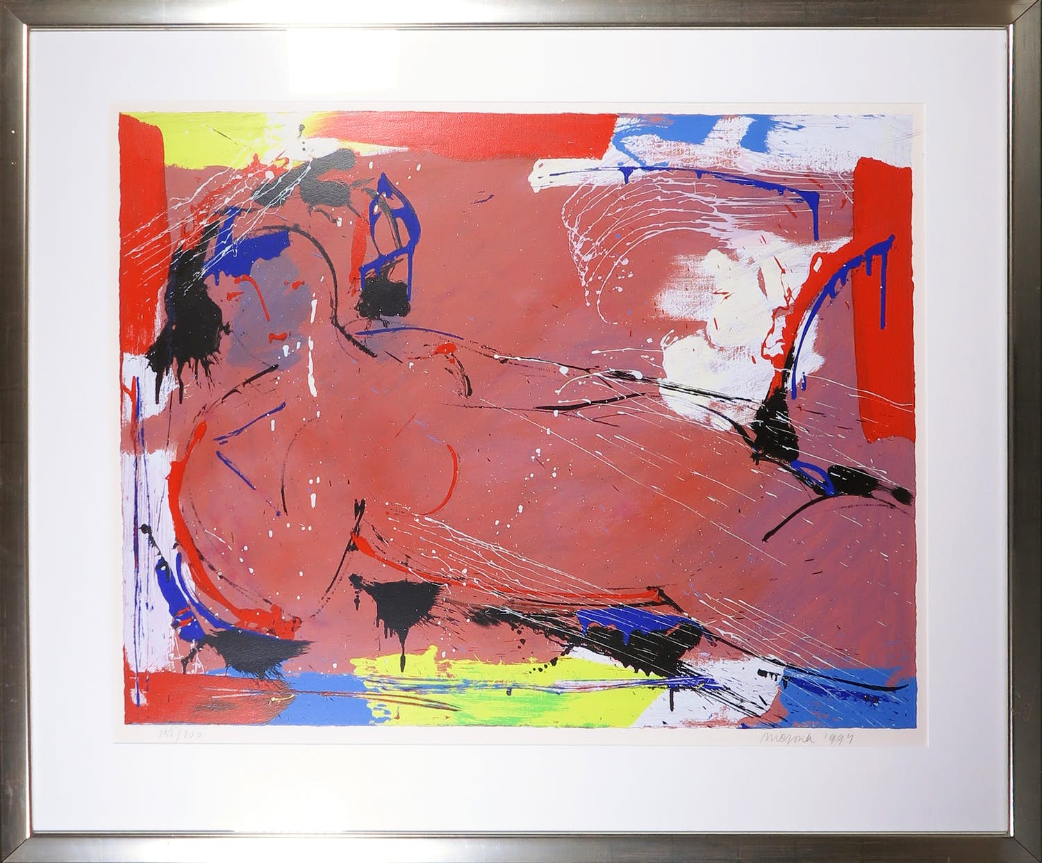 Nic Jonk - Zeefdruk, Abstract vrouwelijk naakt - Ingelijst (Groot) verkocht voor € 1!