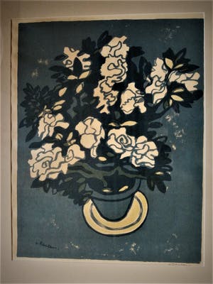 Jan van Keulen - Grote Lithografie - "Stilleven met potplant" - potlood gesignd. mooi ingelijst! kopen? Bied vanaf 34!