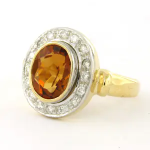 18k bicolour gouden ring met citrien en briljant geslepen diamant totaal 0.15ct kopen? Bied vanaf 710!