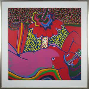 Corneille - Zeefdruk, Femme à la fleur - Ingelijst (Zeer groot) verkocht voor € 500!