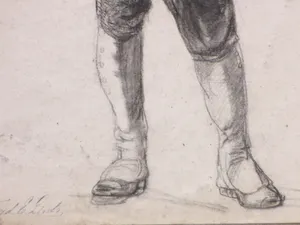 Ferdinand Ernst Lintz - Staande jongeman met werktuig in zijn hand - Tekening kopen? Bied vanaf 30!