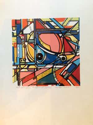 Bob Kemper - Abstracte compositie - Zeefdruk, Ingelijst verkocht voor € 40!