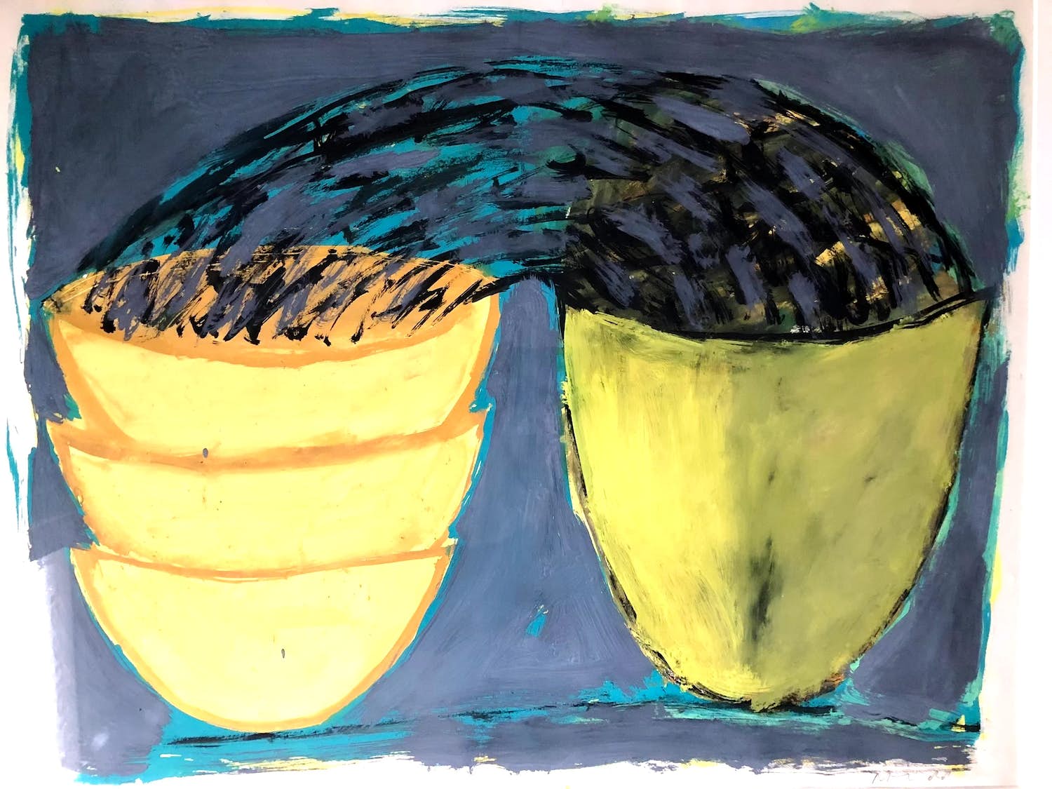 Michel Hoogervorst - Moderne compositie - Gouache, Ingelijst verkocht voor € 65!