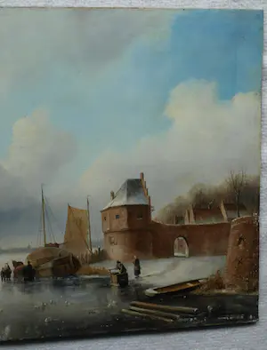 Johannes Hessel Brolsma - Olieverf op paneel , Klassiek Hollands Winterlandschap kopen? Bied vanaf 1!