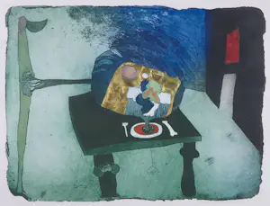 Michel van Overbeeke - Ets en aquatint met bladgoud, It's in the air III - Ingelijst kopen? Bied vanaf 50!