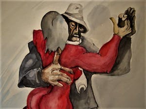 Niet of onleesbaar gesigneerd - Grote gesigneerde Expressionistische Aquarel "Tango" kopen? Bied vanaf 10!