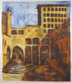 Jeroen Hermkens - Litho, Barcelona - Ingelijst (Zeer groot) kopen? Bied vanaf 120!