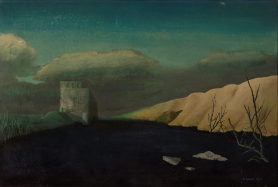 Chris van Geest - Landschap - Olieverf op hardboard - 1968 - gesigneerd kopen? Bied vanaf 20!