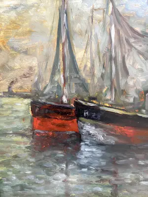 Franz Van Montfort - Havenzicht met vissersboten kopen? Bied vanaf 59!