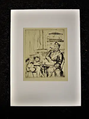 Jeanne Bieruma Oosting - ORIGINELE 1940 (Epr. d'Art.) ETS "soldaat in cafe" - potloodgesigneerd - kopen? Bied vanaf 168!