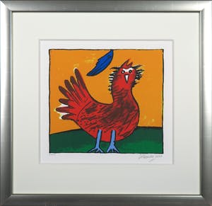 Corneille - Zeefdruk, La poule rouge - Ingelijst kopen? Bied vanaf 1!