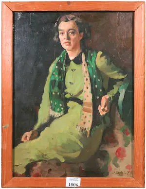 Jan Kleintjes - Olieverf op paneel, Portret van een dame in groen (...) - Ingelijst kaufen? Bieten Sie von 250!