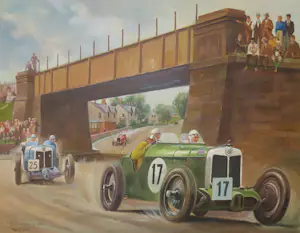 Frits Pieters - 2 schilderijen Tourist Trophy, The checkered flag, en boek Great Auto Races 1980 kopen? Bied vanaf 600!