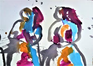 Anton Heyboer - Four women . Krachtige sierlijke kleurige schildering . kopen? Bied vanaf 525!