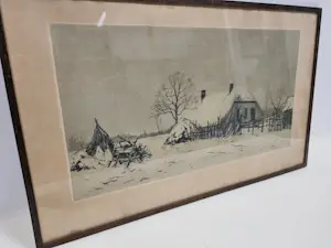 Paul van der Ven - Oud Hollandse boerderij in besneeuwd landschap kopen? Bied vanaf 10!